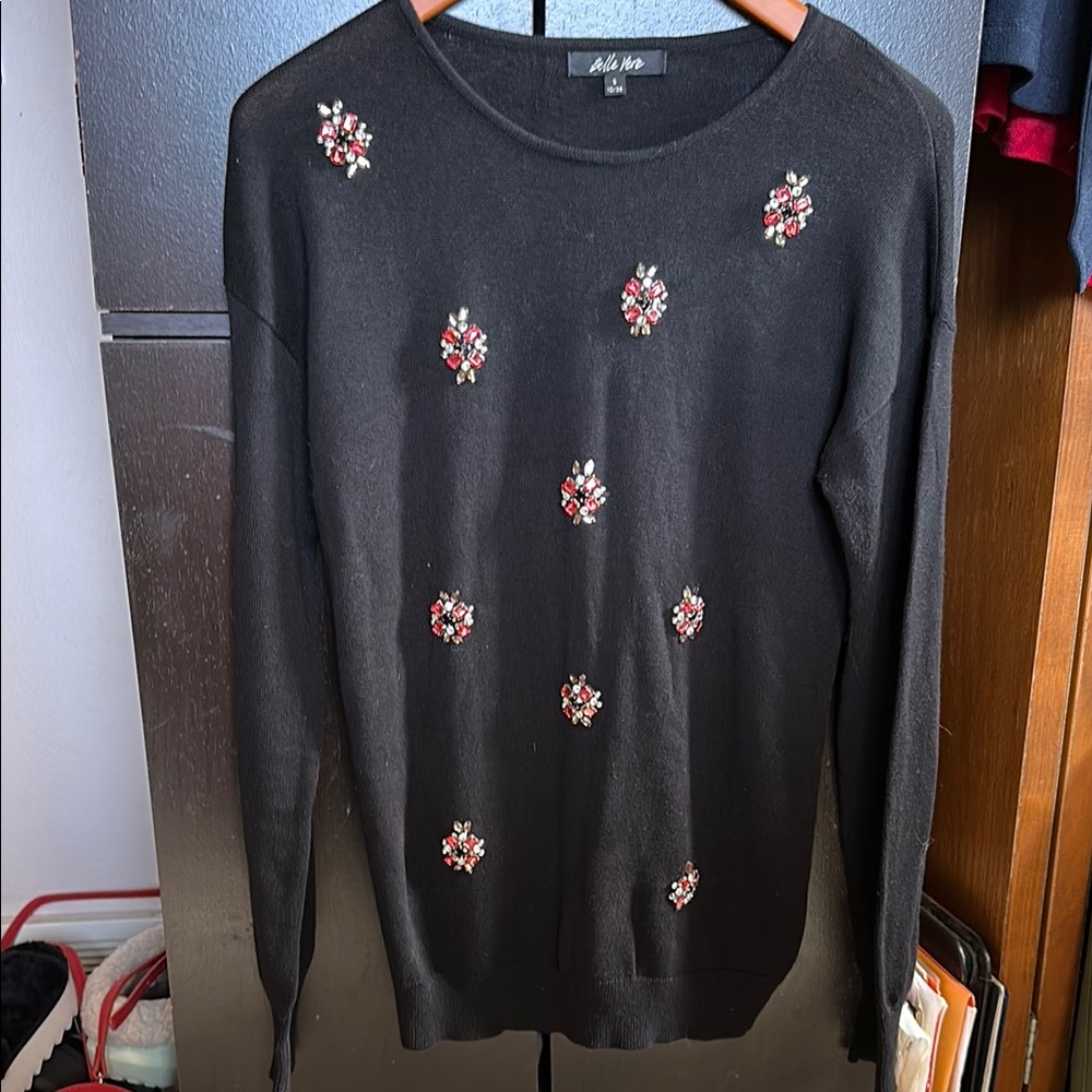 Black Embellished Crew Neck Sweater